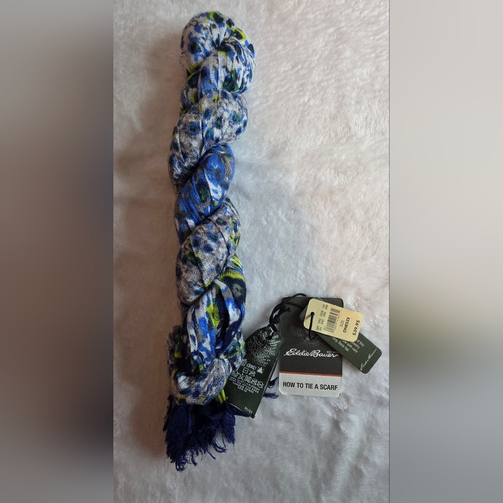 Eddie Bauer Blue Pattern Lightweight Scarf NWT One Size $39.95
